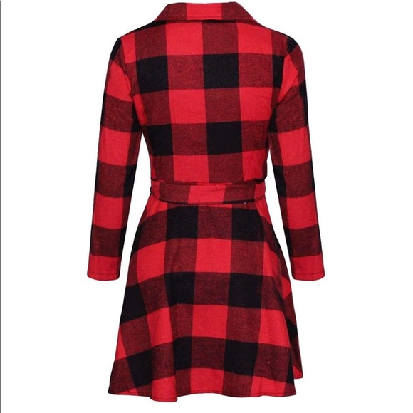Buffalo Plaid Button Down Dress with Tie Belt - Picture 3 of 5